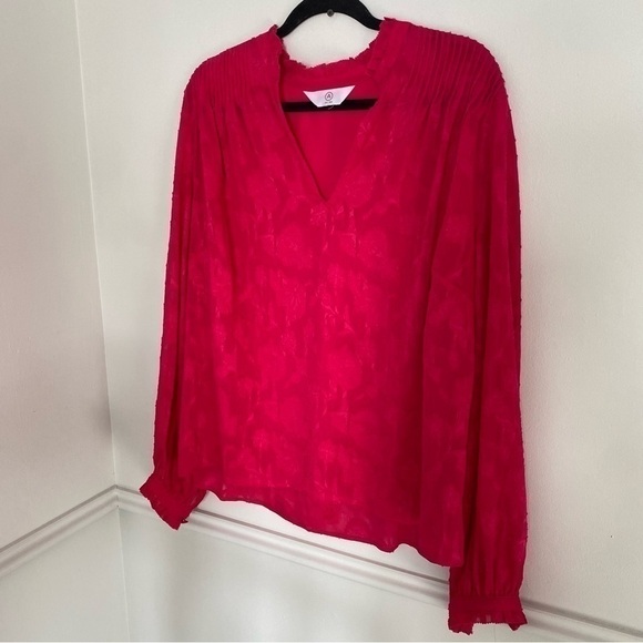 A Mtl Pink Fuchsia Frill Long Sleeve Blouse Large - Picture 2 of 5